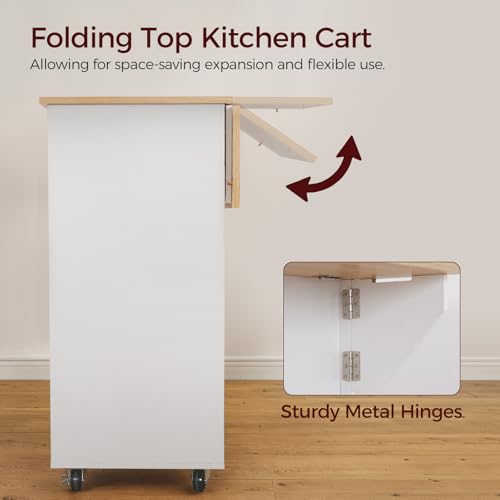 White Drop Leaf Kitchen Island on Wheels with Drawer Q365