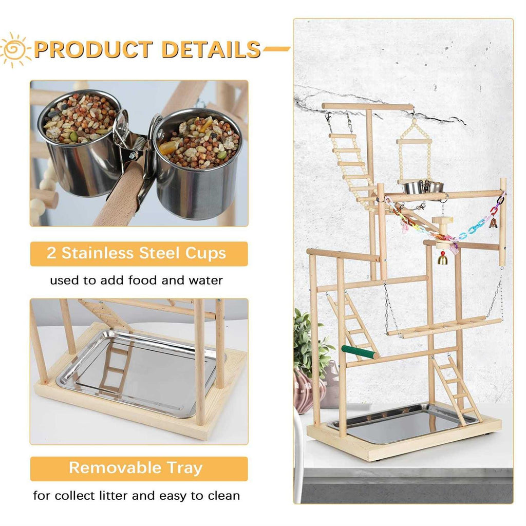 Wood Bird Playstand with Feeder Cups and Bells Q6569