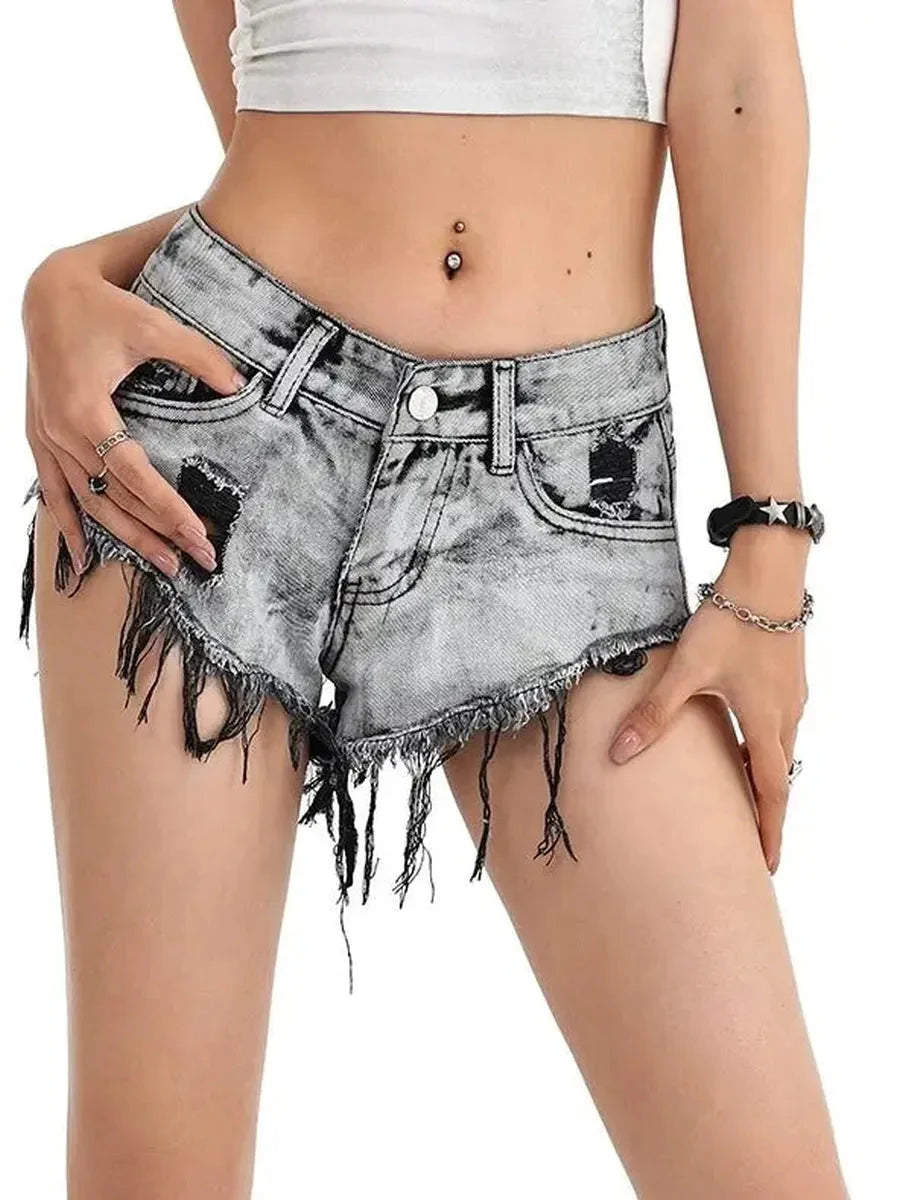 Distressed Ripped Denim Shorts Y9675
