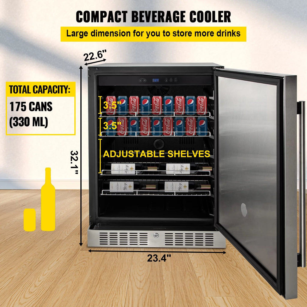 24'' Built-in Beverage Cooler 5.5 cu.ft. Reversible Door 142 Can Black & Silver U2555