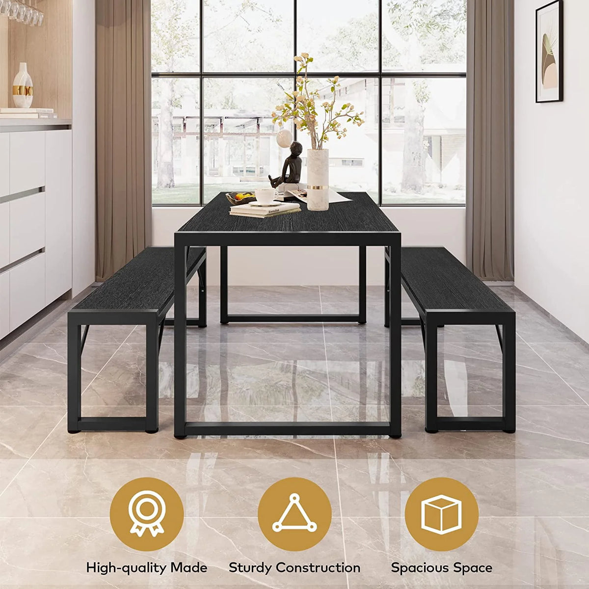 Black Modern Dining Table and Chairs for 4 D28891