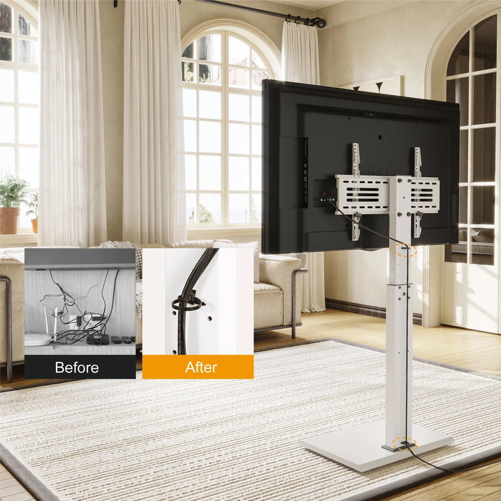 Iron Base Floor TV Stand for 32-75 Inch TVs with Adjustable Shelf, White P376221