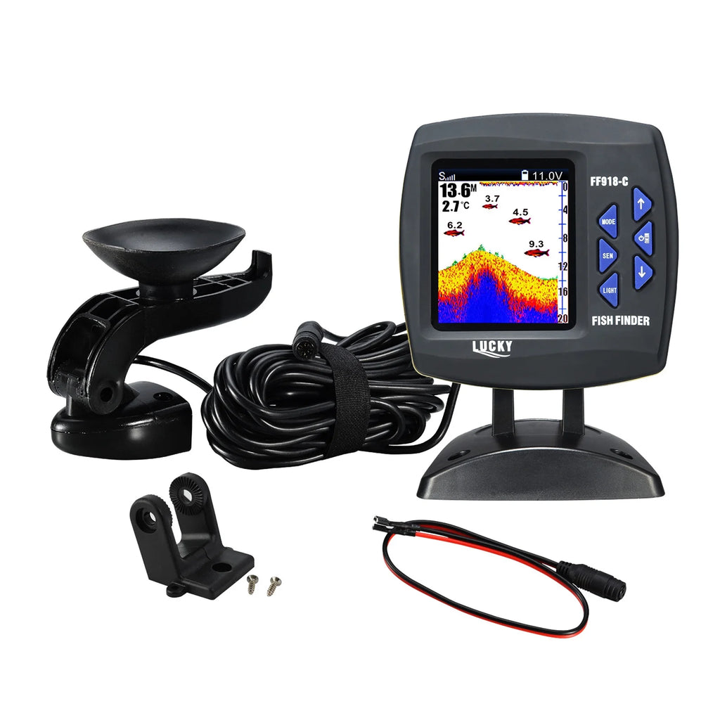 Wired Transducer Fish Finder 45 Degrees Underwater LCD X40978