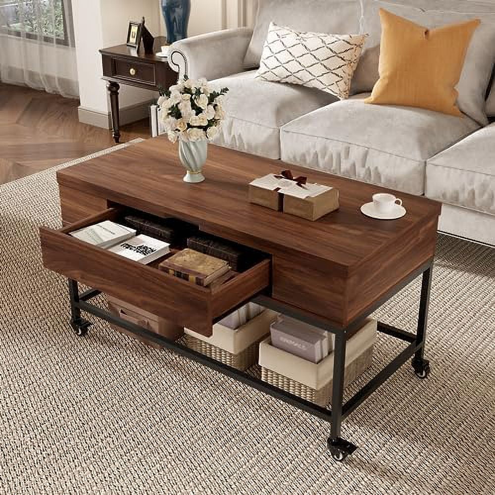 Lift Top Folding Coffee Table with Drawer Metal Frame X16275