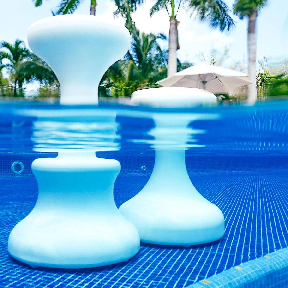 White 30 Inch Submersible Pool Stool with Foot Rest X511056