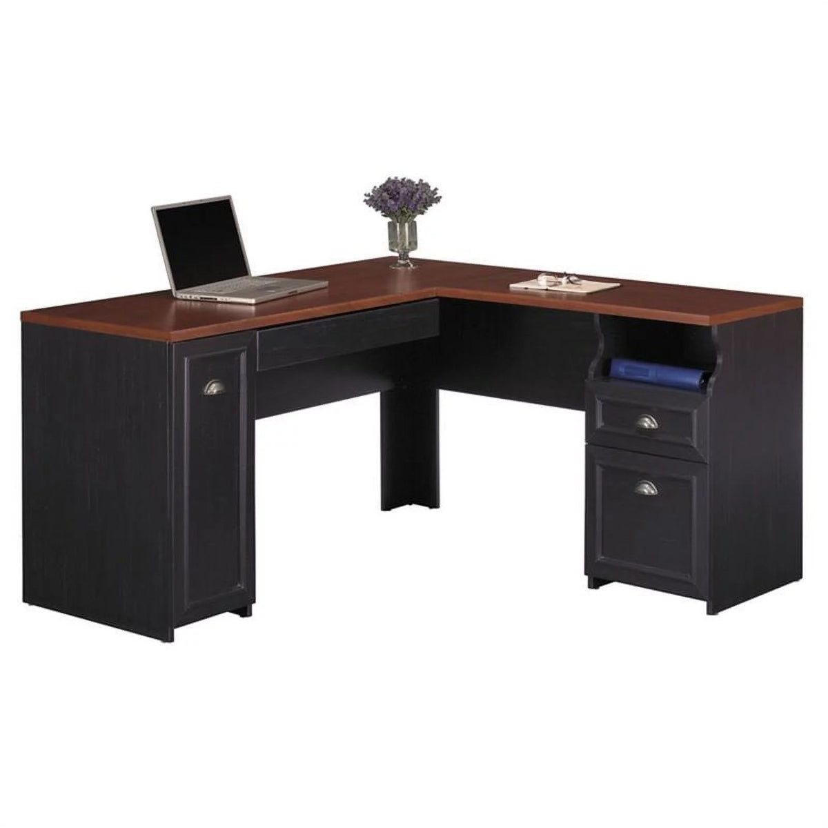 L-Shaped Wood Computer Desk in Black N381