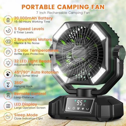 Portable Rechargeable Camping Fan with LED Lantern Z7915