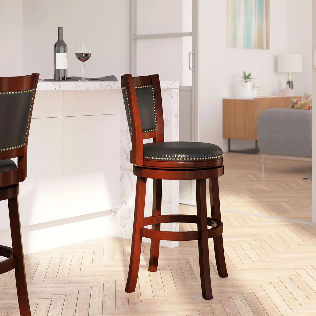 Dark Cherry Wooden Counter Height Stool with Faux Leather Seat M702121