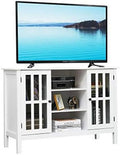 White Modern TV Stand up to 50 Inch with 2 Cabinets and 3 Open Shelves D829