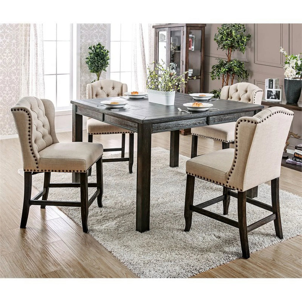 Beige Fabric Bar Chair Set of 2 W983