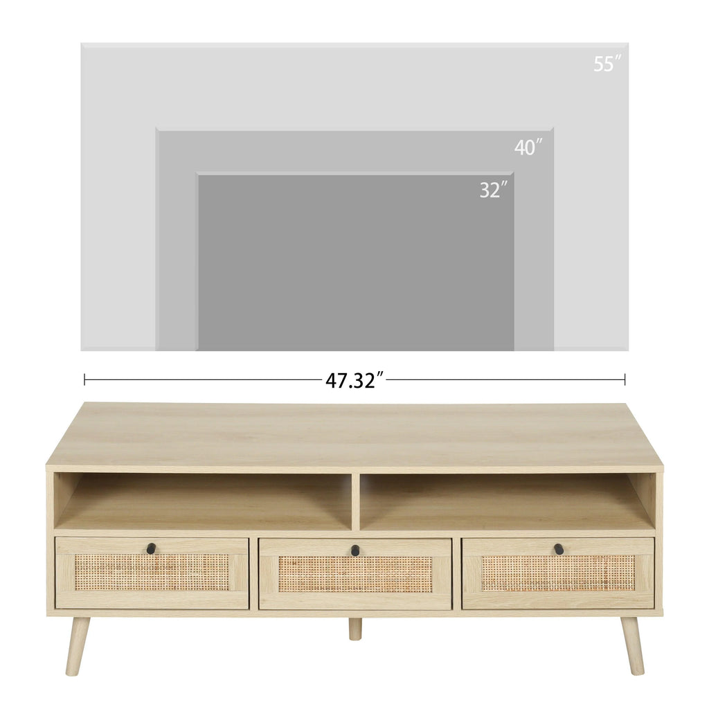 Rattan TV Stand with Solid Wood Feet B582842