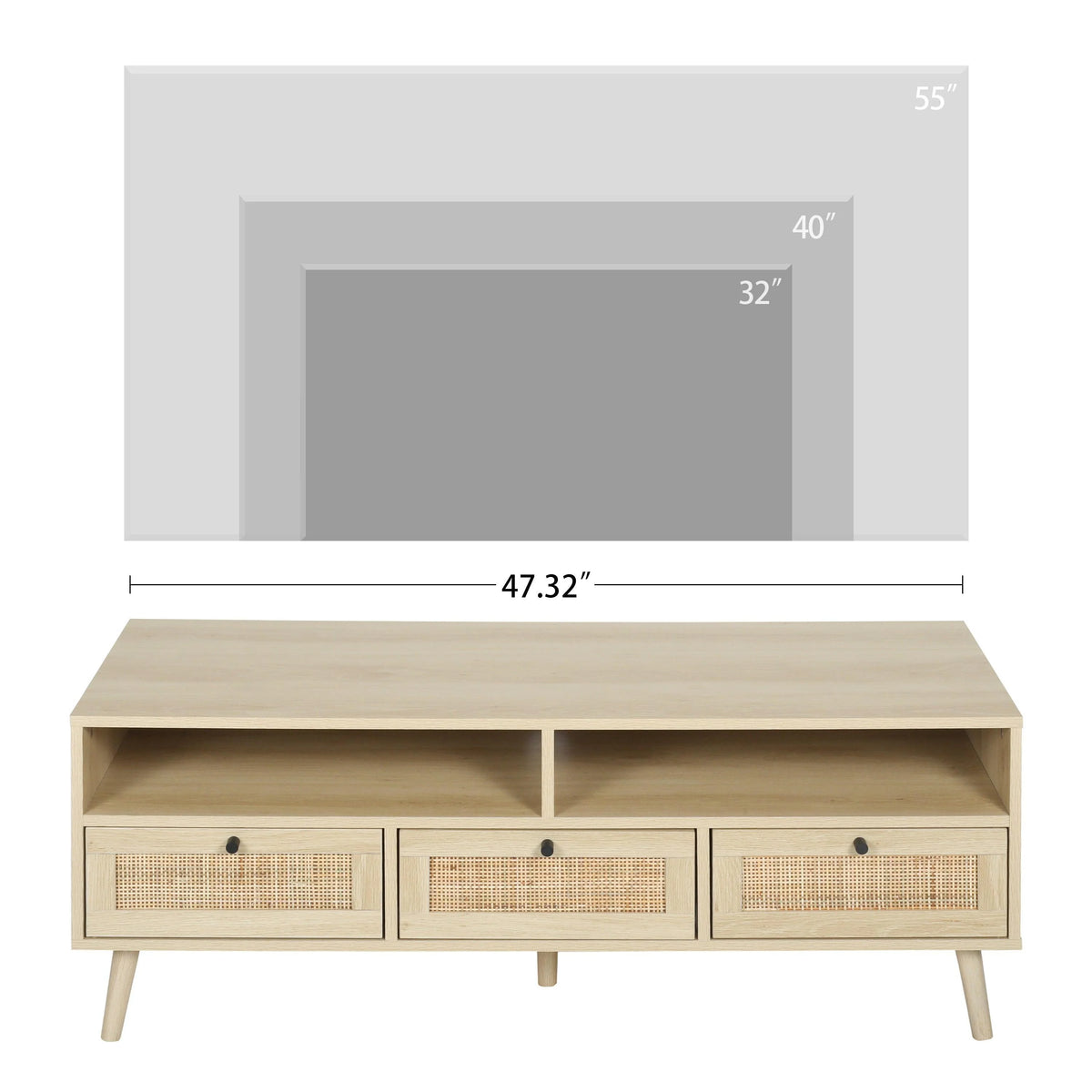 Rattan TV Stand with Solid Wood Feet B582842