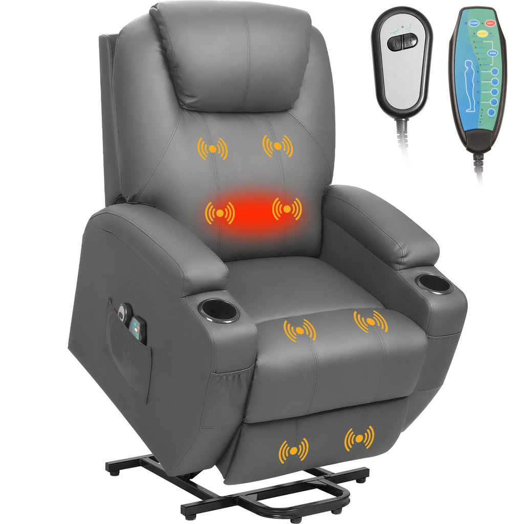 Black PU Leather Power Lift Recliner Chair with Massage and Heating A1830