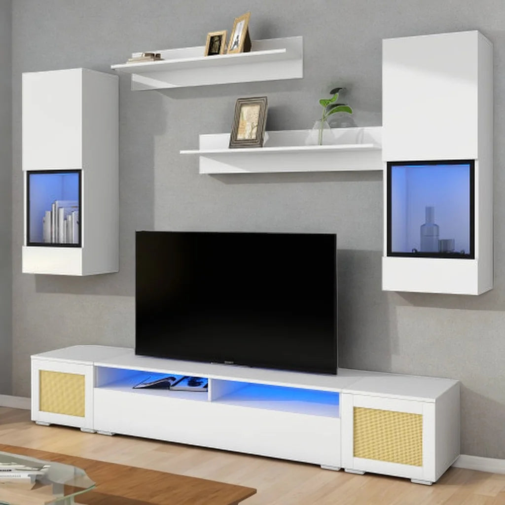 White 7 Pieces Floating TV Stand with LED Lights E871422