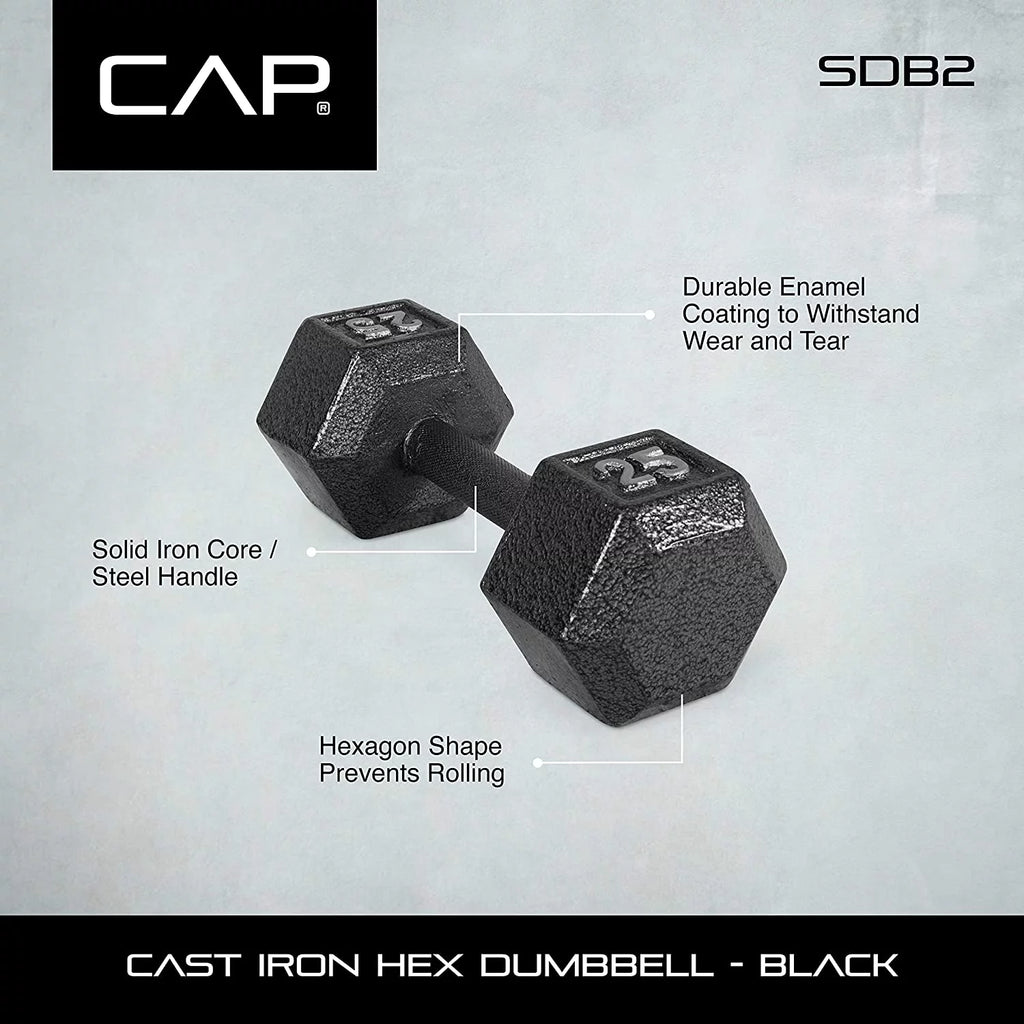 CAP CAST IRON HEX DUMBBELL, BLACK, Single H3584