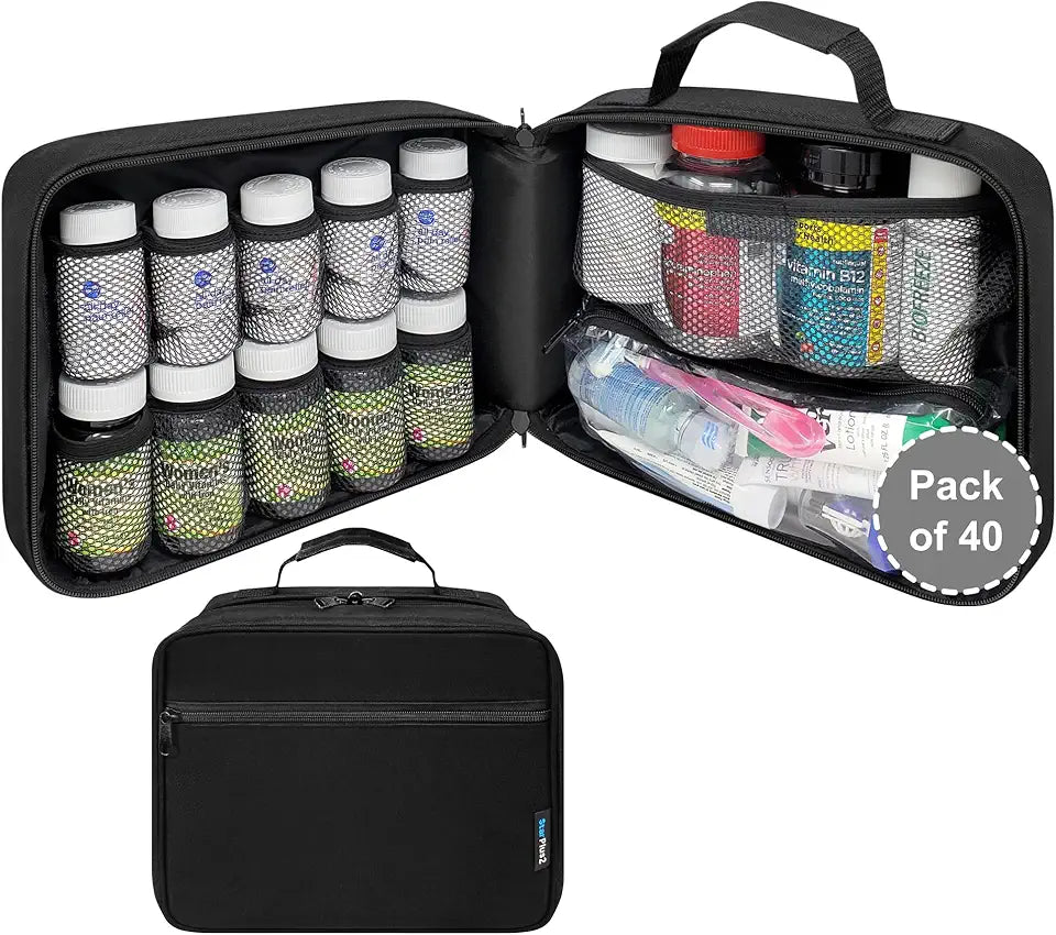 40 Pack Large Padded Pill Bottle Organizer Black W63692