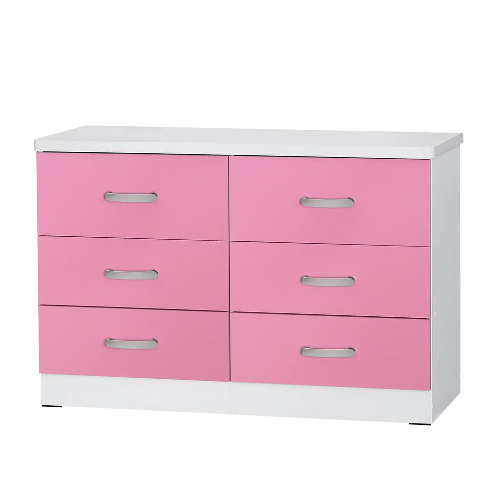 White & Pink 6 Drawer Wooden Double Dresser K146391