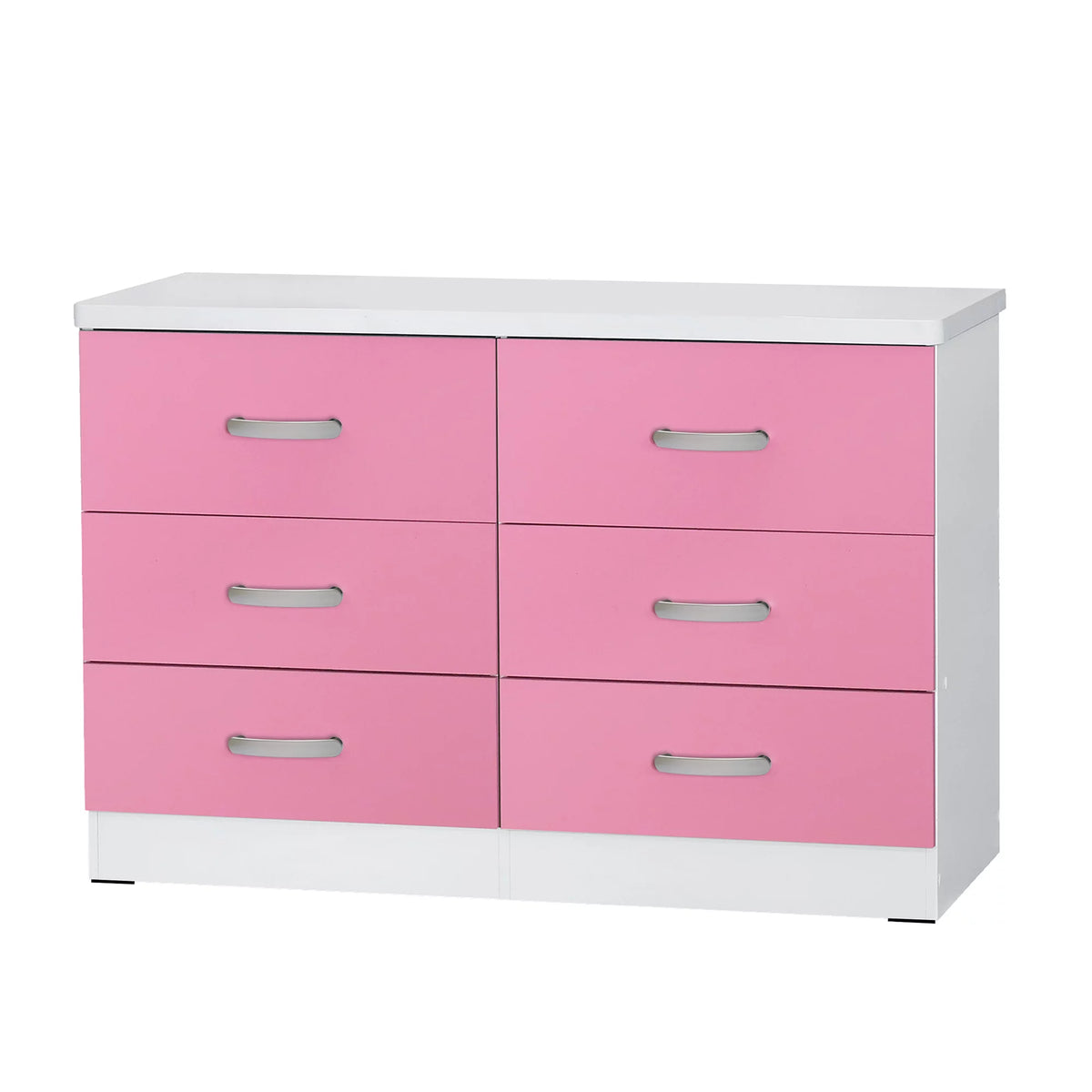 White & Pink 6 Drawer Wooden Double Dresser K146391