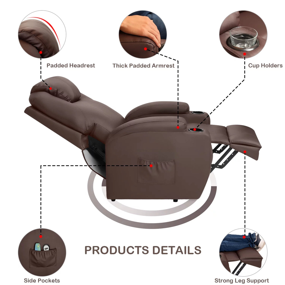 Black PU Leather Power Lift Recliner Chair with Massage and Heating A1830