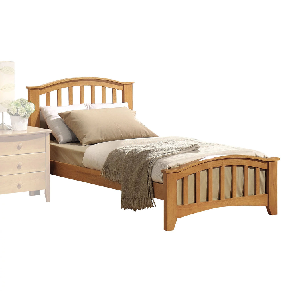 Wooden Twin Bed with Arched Slatted Headboard and Footboard Y78697