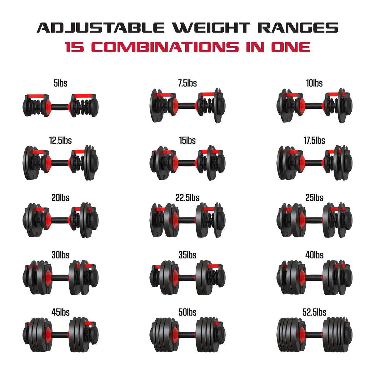 Adjustable Dumbbell 5-52.5 lbs Black F226658