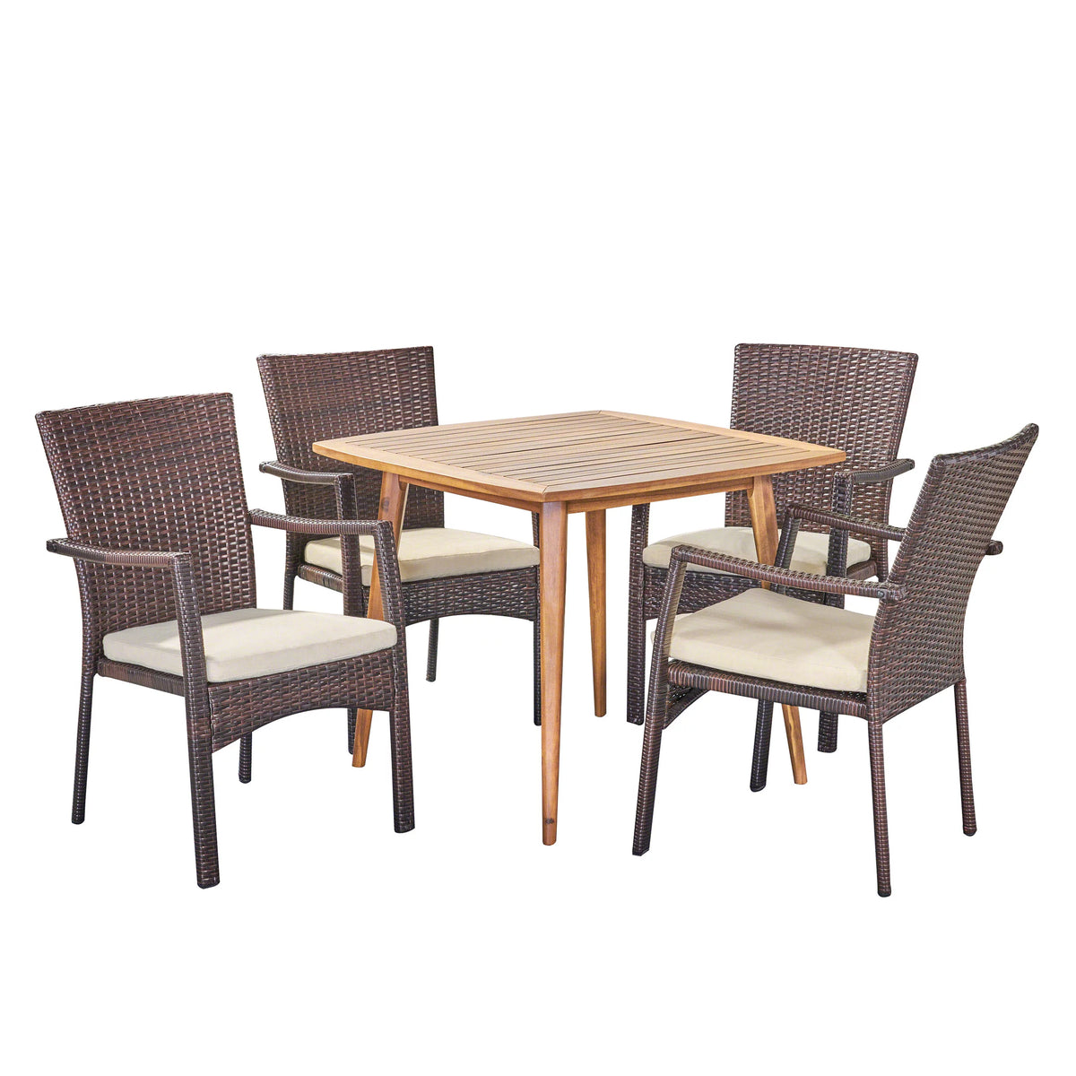 5 Piece Wicker and Acacia Wood Dining Set Z581103