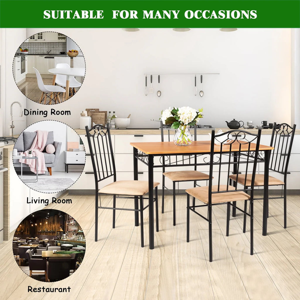 5 PC Wood Metal Dining Set with Table and 4 Chairs B28321